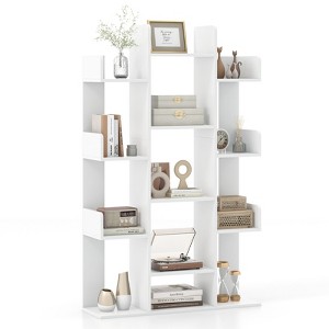 Costway 1/2 PCS Bookshelf Tree-Shaped Bookcase with 13 Storage Shelf Rustic Industrial Style White/Coffee - 1 of 4