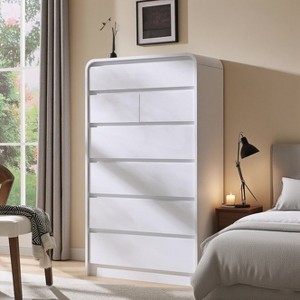 7 Drawers Dresser for Bedroom, Modern Dressers & Chests of Drawers with Curved Profile Design, Wooden Dresser for Living Room, White - 1 of 4