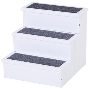 PawHut 3 Step Wooden Carpeted Non Slip Pet Stairs Ramp for Cats and Small Dogs - 1 of 4