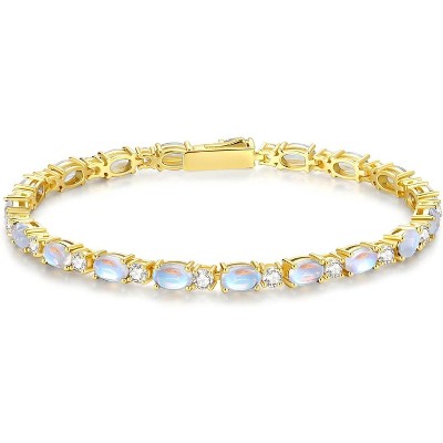 14K Gold Plated Birthstone Tennis Bracelet, 4mm Sterling Silver 7 Inch Gold Tone Jewelry, Birthday Gift for Women