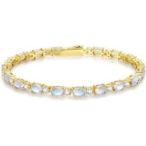14K Gold Plated Birthstone Tennis Bracelet, 4mm Sterling Silver 7 Inch Gold Tone Jewelry, Birthday Gift for Women - 1 of 4