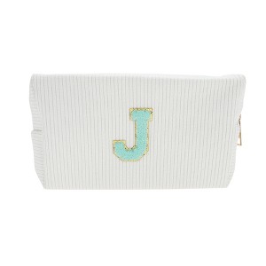 Unique Bargains Portable Corduroy Rectangular Letter Makeup Bag White 1 Pc - 1 of 4