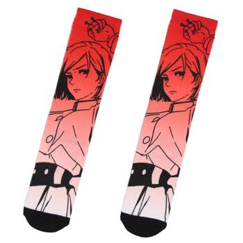Jujutsu Kaisen Mens Anime Manga Nobara Kugisaki Character Sublimated Crew Socks Red