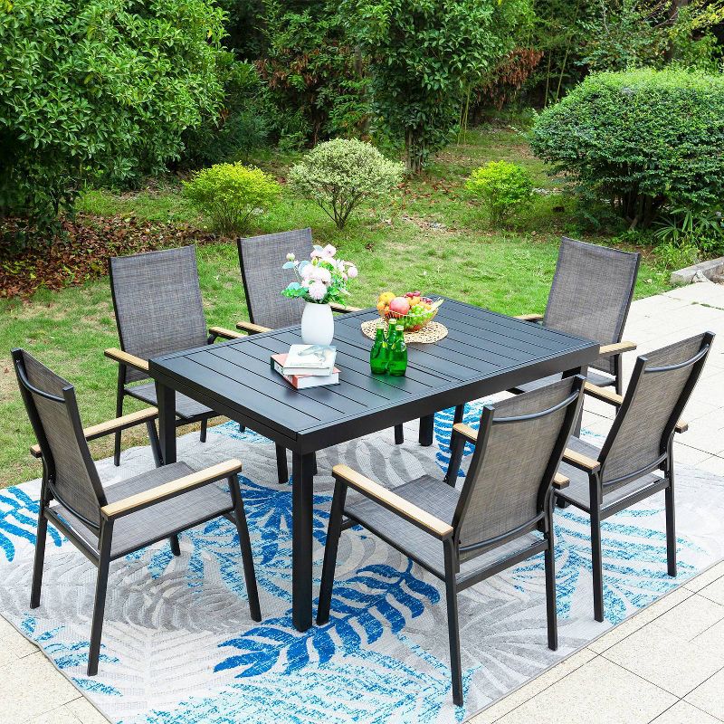 7pc Patio Set with Expandable Table &#38; Lightweight Aluminum Frame Stackable Sling Chairs - Captiva Designs, 2 of 12