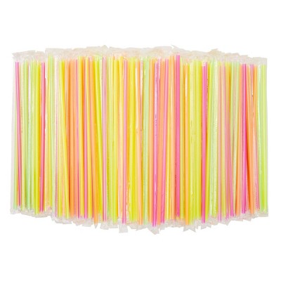 Stockroom Plus 600 Pack Individually Wrapped Plastic Drinking Straws (0.23 x 0.23 x 10.2 In, Assorted Neon Color)