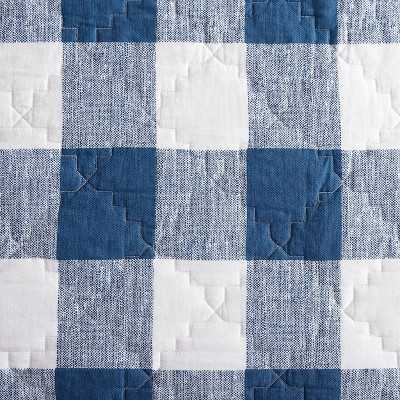 King Blue Cotton Reversible Quilt Set with Shams