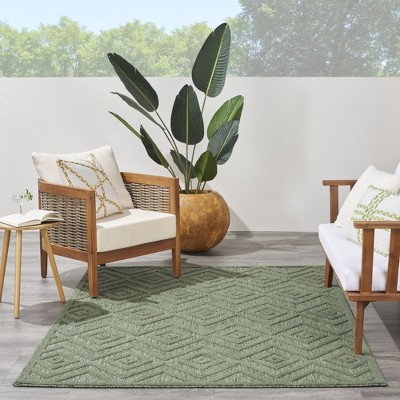 Green Diamond Pattern Synthetic Flatweave Indoor/Outdoor Rug 5' x 7'