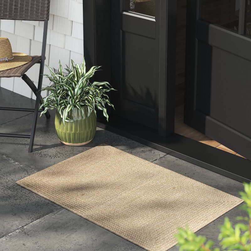 2&#39;x3&#39; Natural Woven Rectangular Braided Outdoor Accent Rug Heathered Cream - Threshold&#8482;, 3 of 7