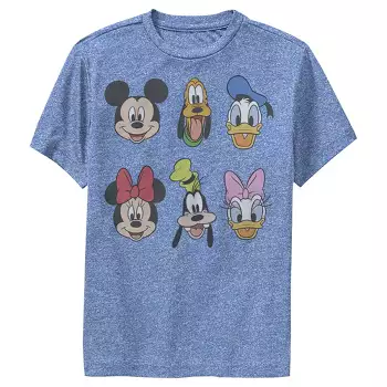 Boy's Disney Mickey And Friends Group Portraits Performance Tee Royal Blue Heather - Small : Target