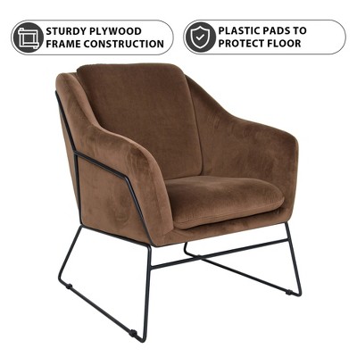 Harmony Coffee Brown Velvet and Wood Accent Chair