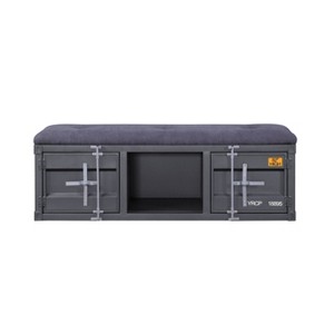 56" Cargo Storage Bench Gray Fabric/Gunmetal - Acme Furniture: Linen Upholstered, Metal Frame, Padded Seat - 1 of 4