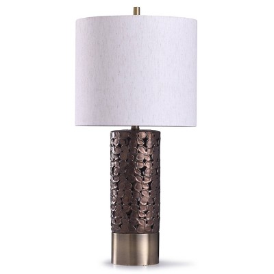 StyleCraft Chesham Floral Open Design Column Table Lamp with Drum Shade Brass: Adjustable 3-Way Lighting, UL Listed