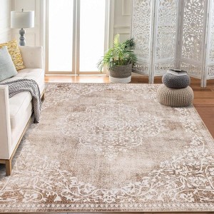 Acekool Floral Area Rug Machine Washable Non-Slip Low-Pile Soft Medallion Vintage Carpet - 1 of 4