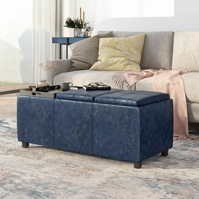 CAVINAS Faux Leather Storage Ottoman Bench,Upholstered Ottoman with 3 Flip Over Serving Trays for Living Room,Bedroom