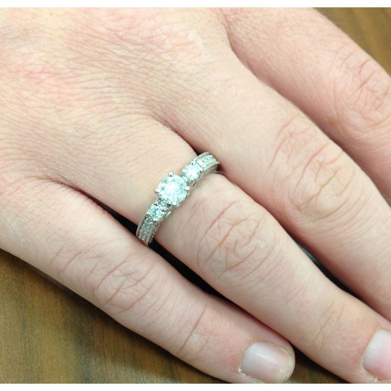Pompeii3 1ct Vintage Diamond Engagement 3-Stone Ring 14K White Gold, 4 of 6