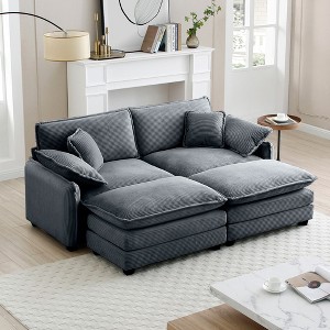 81" Corduroy Modular Sectional Sofa Bed with Double-Layer Cushions and 2 Ottoman for Small Living Room - 1 of 4