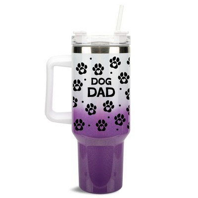Elanze Designs Dog Dad Puppy Pawprints Hearts 40 oz. Stainless Steel, Large Water Bottle Coffee Mug, Spill & Leak Resistant, Thermal Travel Tumbler