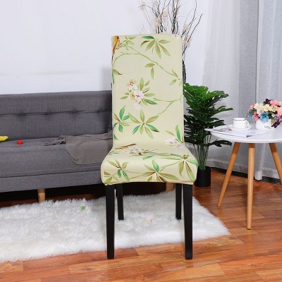 1 Pc Polyester Spandex Floral Print Dining Chair Slipcovers Green  - PiccoCasa