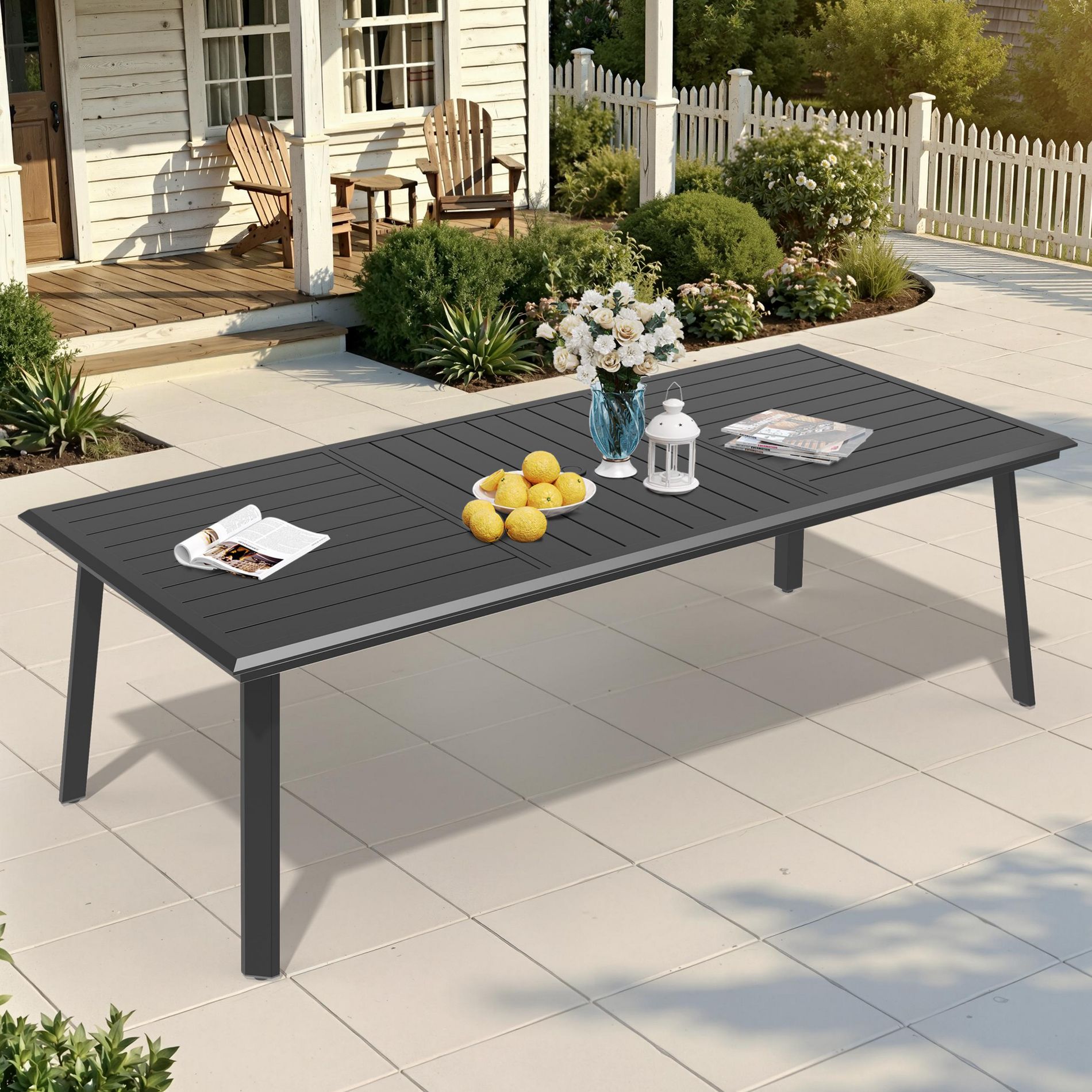 Pellebant 93.9-Inch Outdoor Dining Table, All-Aluminum Patio Table with Umbrella Hole