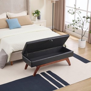 CAVINAS Plush Storage Ottoman Bench with Solid Wood Legs,Footstool with Hidden Compartment,Storage Bench for Living Room,Bedroom - 1 of 4