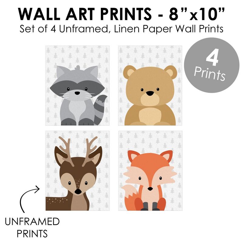 Big Dot of Happiness Woodland Creatures - Unframed Forest Animals Nursery and Kids Room Linen Paper Wall Art - Set of 4 - Artisms - 8 x 10 inches, 5 of 8