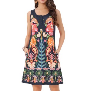 INSPIRE CHIC Women's Summer Scoop Neck Sleeveless Swing Shirt Sundress with Pockets - 1 of 4