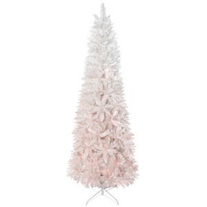 HOMCOM 7' Tall Unlit Pencil Fir Artificial Christmas Tree with Realistic Branches and Steel Base, Pink and White - 1 of 1