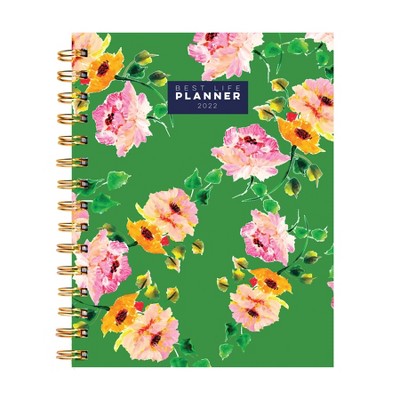 2022 Luxe Planner 9"x7" Daily/Weekly/Monthly Floral Green Best Life - The Time Factory