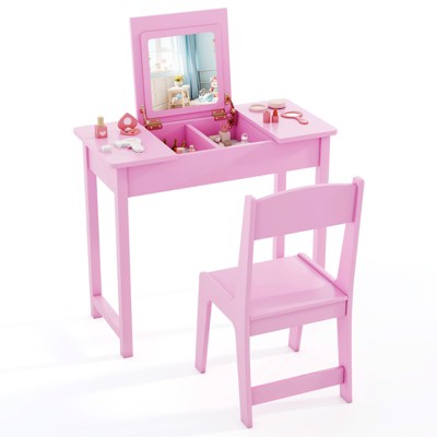 Infans Kids Vanity Table and Chair Set 2-in-1 Princess Makeup Dressing Desk Set