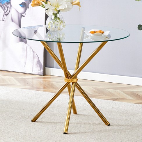 NicBex Round Dining Table Modern Tempered Glass Table for 4 with Cross Metal Base for Dining Room - image 1 of 4