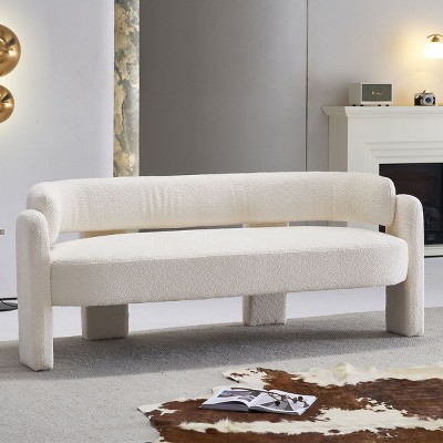 76''Modern Lounge Sofa 3 Seat Curved Sofa,Comfy Loveseat Sofa Upholstered Boucle Large Couch Chair With Solid Wood Frame-Cuddlewood