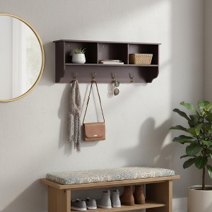 Homy Casa Wall-Mounted Entryway Shelf with 3 Open Cubbies and 4 Metal Hooks - 1 of 4