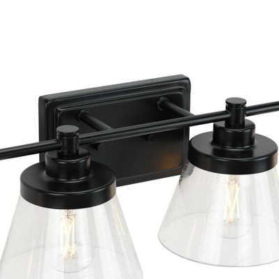 Matte Black 4-Light Bath Vanity with Clear Seeded Glass Shades