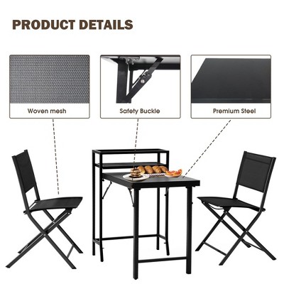 Black Steel Frame 3-Piece Folding Bistro Set