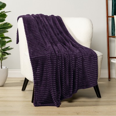 Purple Ribbed Fleece Reversible Throw Blanket
