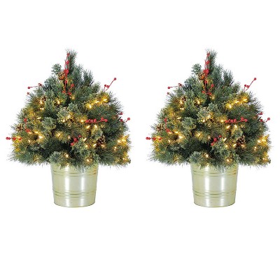 Home Heritage 26 Inch Artificial Holiday Shrub with LED Lights (2 Pack)