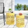 Vynxaria Patio Coffee Tables - Yellow Metal Set of 2 End Tables - 3 of 4