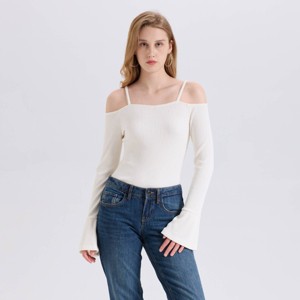 Women's Bell Long Sleeve Rib-Knit Cold Shoulder Top - Wild Fable™ - 1 of 3
