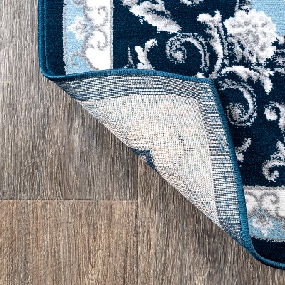 Acanthus Medallion French Border Navy/Blue Synthetic Area Rug 3x5