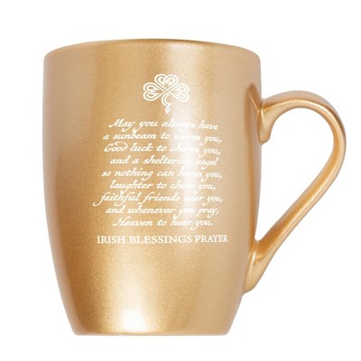 Elanze Designs Inspirational Coffee Cup Mug 10 Ounce Ceramic With Shimmery Metallic Finish Irish Blessing Prayer Vegas Gold