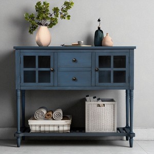 Sideboard Buffet with Glass Cabinets, Drawers & Bottom Shelf, Distressed Wood Buffet Storage Cabinet for Living Room, Dining Room, Entryway - 1 of 4