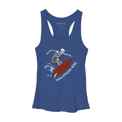 Women's Design By Humans Halloween Surfing Zombie Skeleton Funny Costume t shirt By graceandfinn Racerback Tank Top