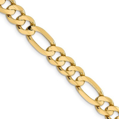 Black Bow Jewelry Men's 8.75mm, 14k Yellow Gold, Concave Figaro Chain Necklace
