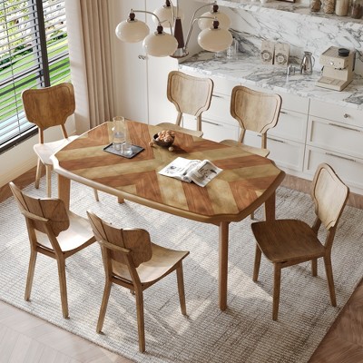 Whisen Vintage 7-Piece Dining Table Set with 6 Dining Chairs