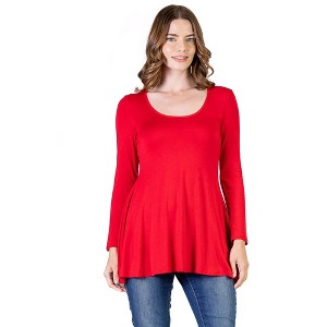 Womens Long Sleeve Solid Color Swing Style Flared Tunic Top - 24seven Comfort Apparel™ - 1 of 4