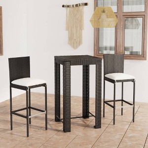 vidaXL 3 Piece Patio Bar Set with Cushions Poly Rattan Black - 1 of 4