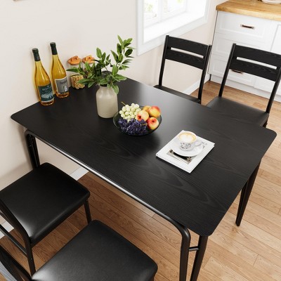 5 Piece Dining Table Set for 4, Sturdy MDF, Metal Frame Square Table with Chairs