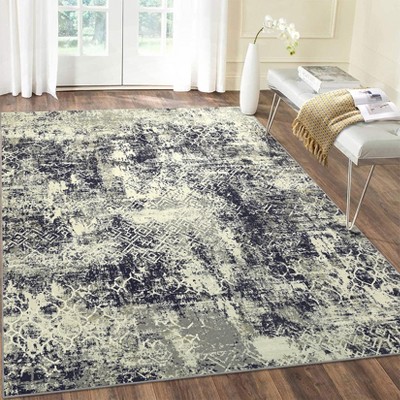 Machine Washable Rug Modern Abstract Carpet Non Slip Geometric Throw Rug Foldable Low Pile Ultra Soft Distressed Accent Rug for Living&Dining Room