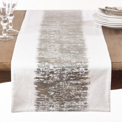 Silver Metallic Banded Cotton Table Runner