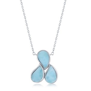 Caribbean Treasures Sterling Silver Triple Pear-Shaped Larimar Necklace - Blue 16+2 Inch - 1 of 2